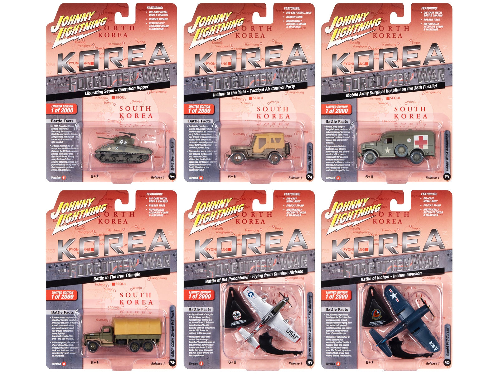 "Korea: The Forgotten War" Military Set B of 6 pieces 2023 Release 1 Limited Edition to 2000 pieces Worldwide Diecast Models by Johnny Lightning Johnny Lightning