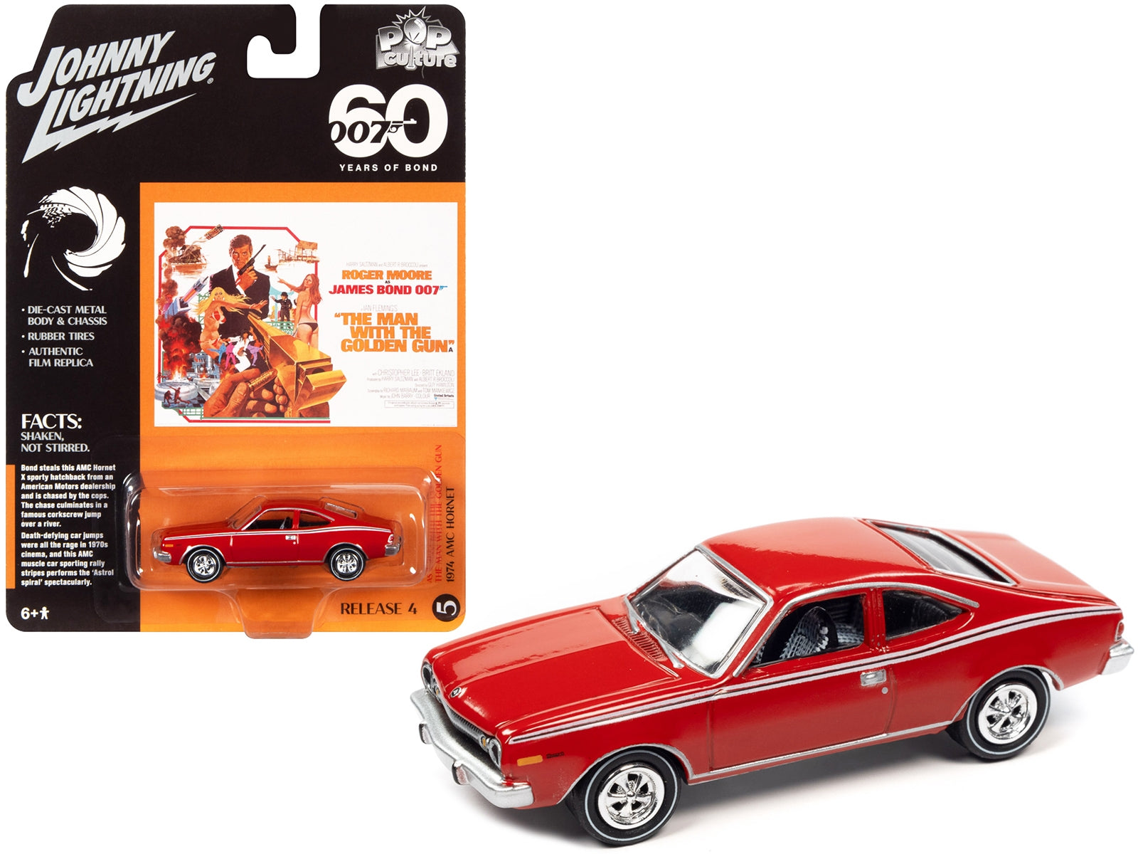 1974 AMC Hornet Red 007 James Bond "The Man with the Golden Gun" (1974) Movie "Pop Culture" 2022 Release 4 1/64 Diecast Model Car by Johnny Lightning Johnny Lightning