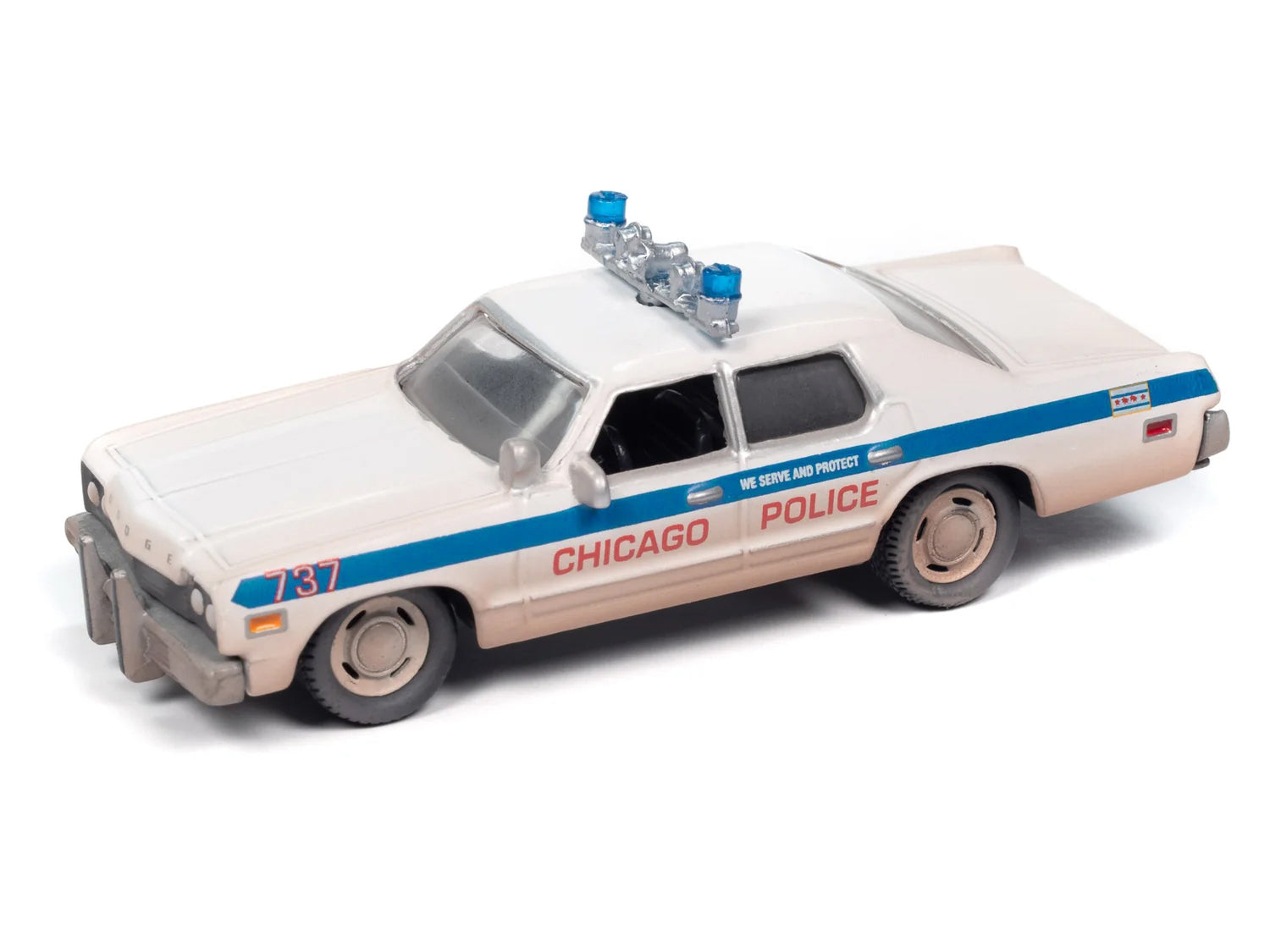 1975 Dodge Monaco "Chicago Police" White (Dirty Version) "Blues Brothers" (1980) Movie "Pop Culture" 2024 Release 2 1/64 Diecast Model Car by Johnny Lightning Johnny Lightning