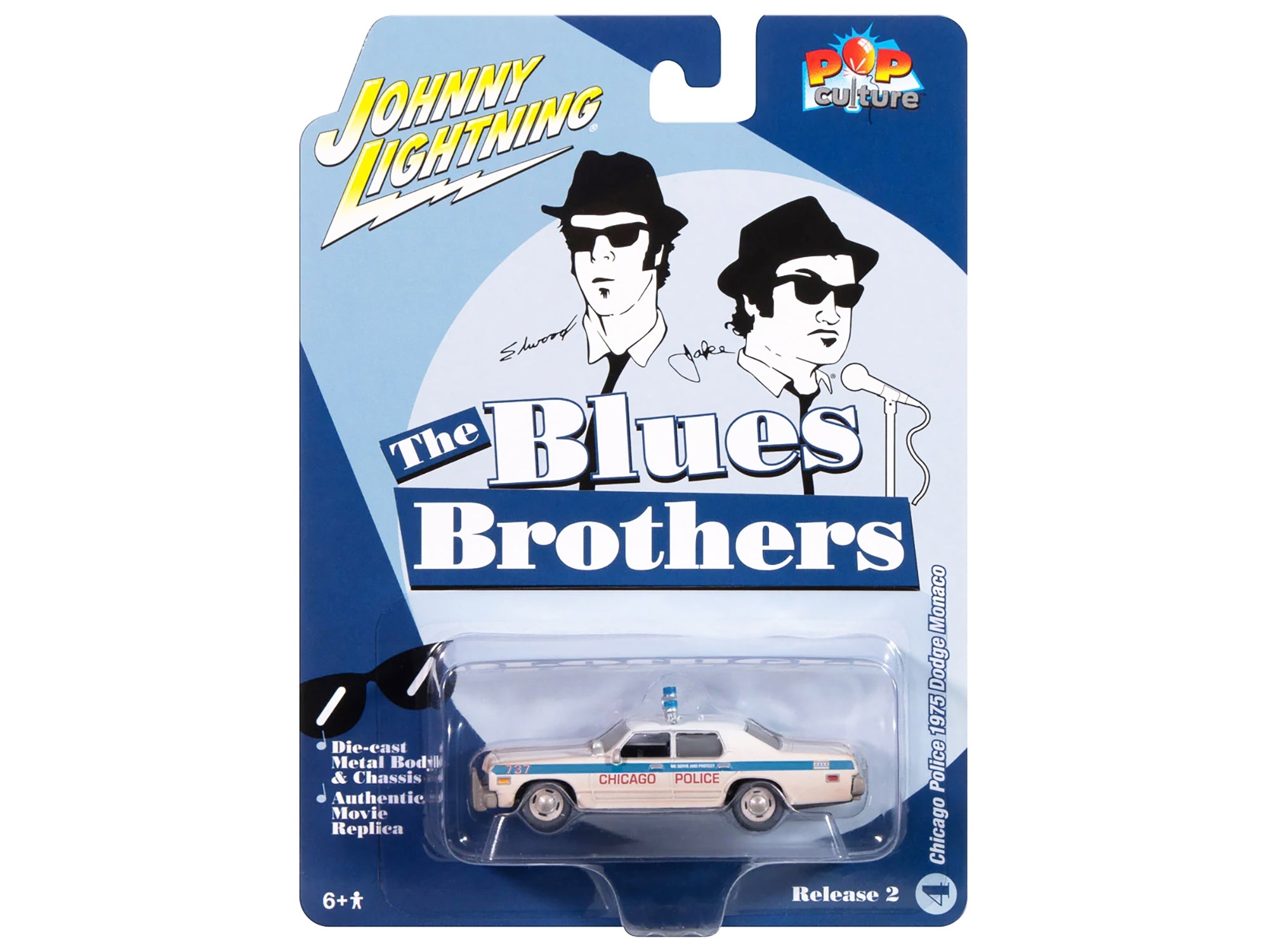 1975 Dodge Monaco "Chicago Police" White (Dirty Version) "Blues Brothers" (1980) Movie "Pop Culture" 2024 Release 2 1/64 Diecast Model Car by Johnny Lightning Johnny Lightning