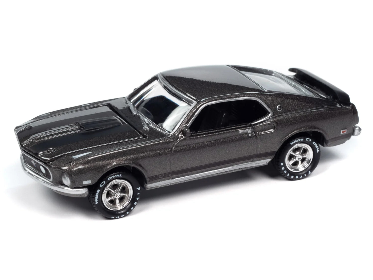 1969 Ford Mustang Mach I Gray Metallic with Black Stripes "John Wick" (2014) Movie "Pop Culture" 2024 Release 2 1/64 Diecast Model Car by Johnny Lightning Johnny Lightning