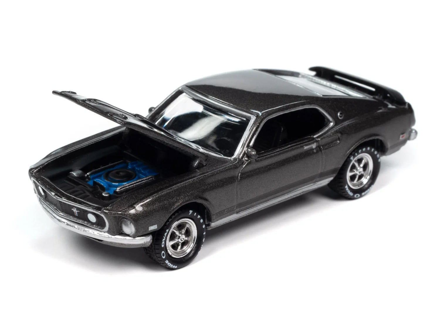 1969 Ford Mustang Mach I Gray Metallic with Black Stripes "John Wick" (2014) Movie "Pop Culture" 2024 Release 2 1/64 Diecast Model Car by Johnny Lightning Johnny Lightning