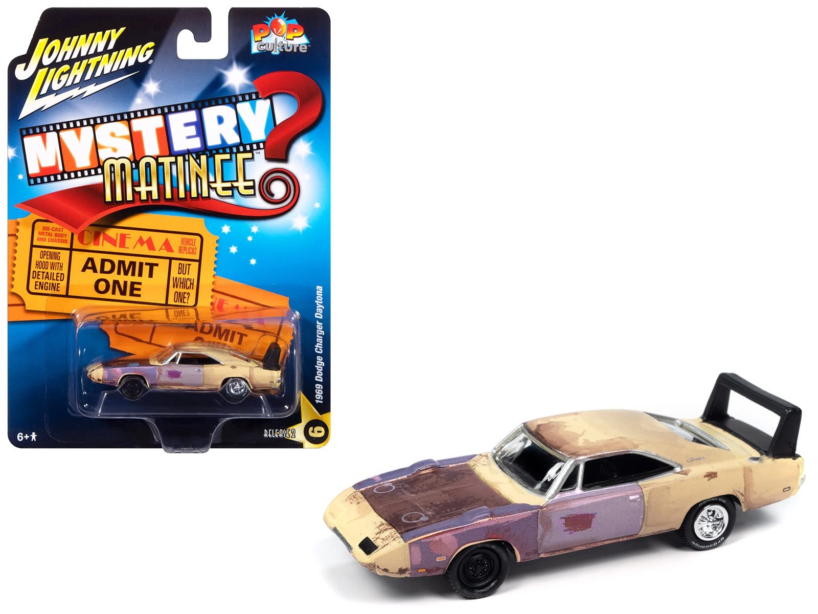 1969 Dodge Charger Daytona Beige (Weathered) "Mystery Matinee" "Pop Culture" 2024 Release 2 1/64 Diecast Model Car by Johnny Lightning Johnny Lightning