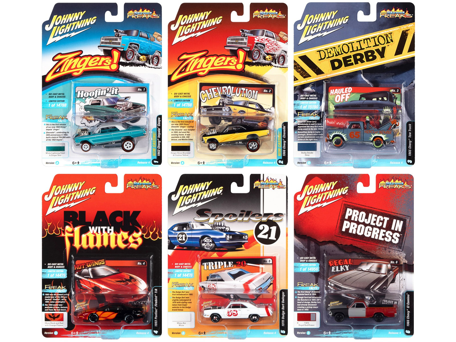 "Street Freaks" 2021 Set A of 6 Cars Release 4 1/64 Diecast Model Cars by Johnny Lightning Johnny Lightning