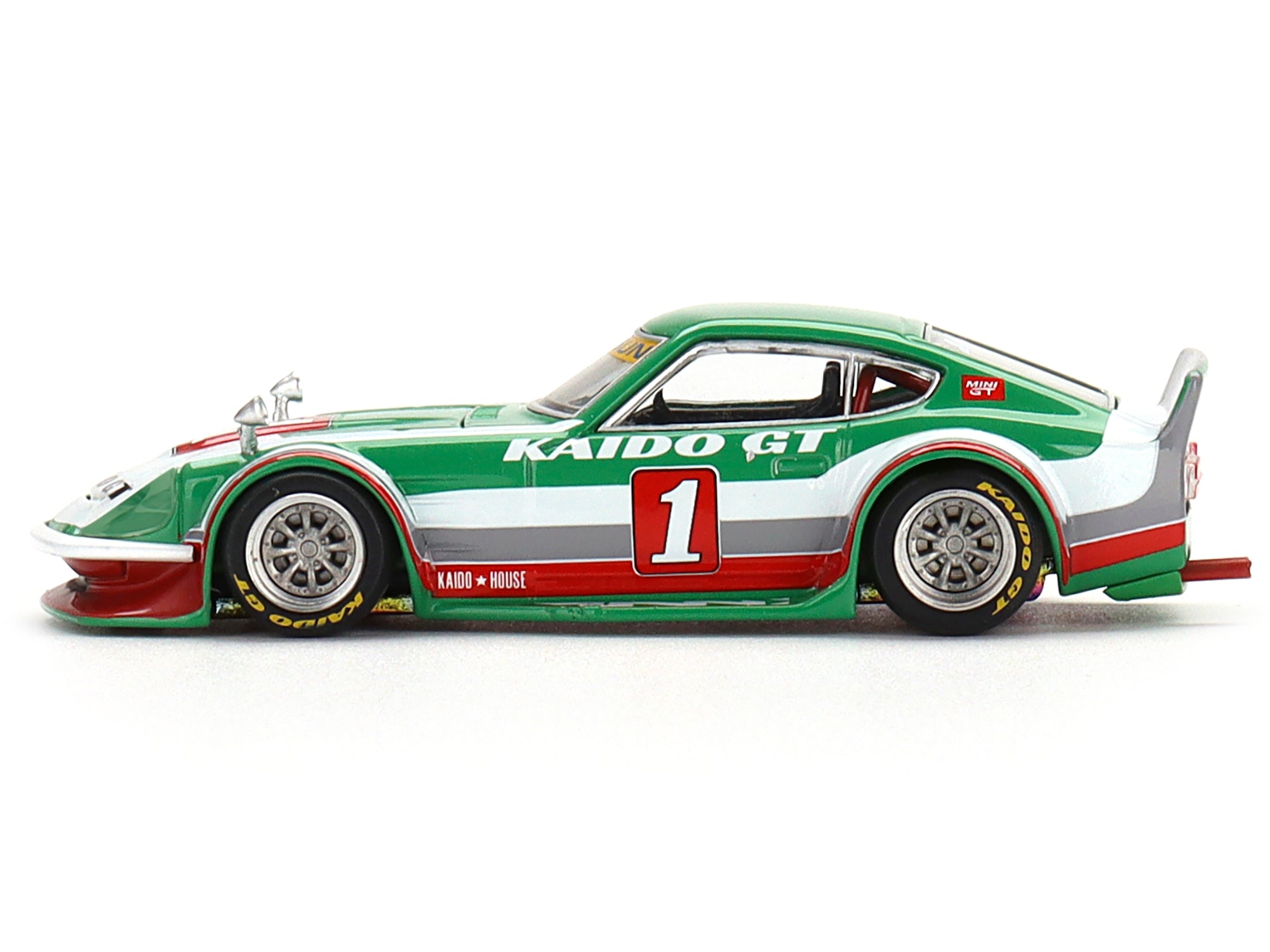 Datsun Fairlady Z Kaido GT V2 RHD (Right Hand Drive) #1 Green with Stripes (Designed by Jun Imai) "Kaido House" Special 1/64 Diecast Model Car by True Scale Miniatures True Scale Miniatures