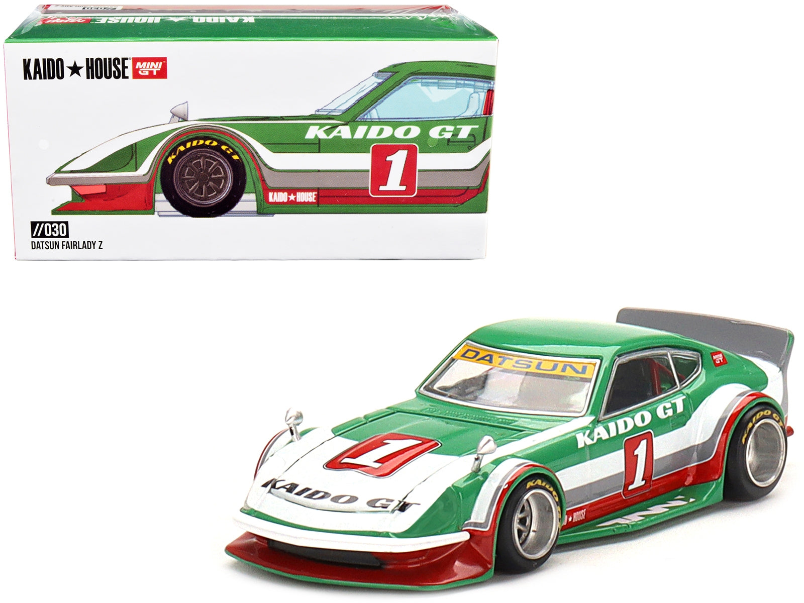 Datsun Fairlady Z Kaido GT V2 RHD (Right Hand Drive) #1 Green with Stripes (Designed by Jun Imai) "Kaido House" Special 1/64 Diecast Model Car by True Scale Miniatures True Scale Miniatures