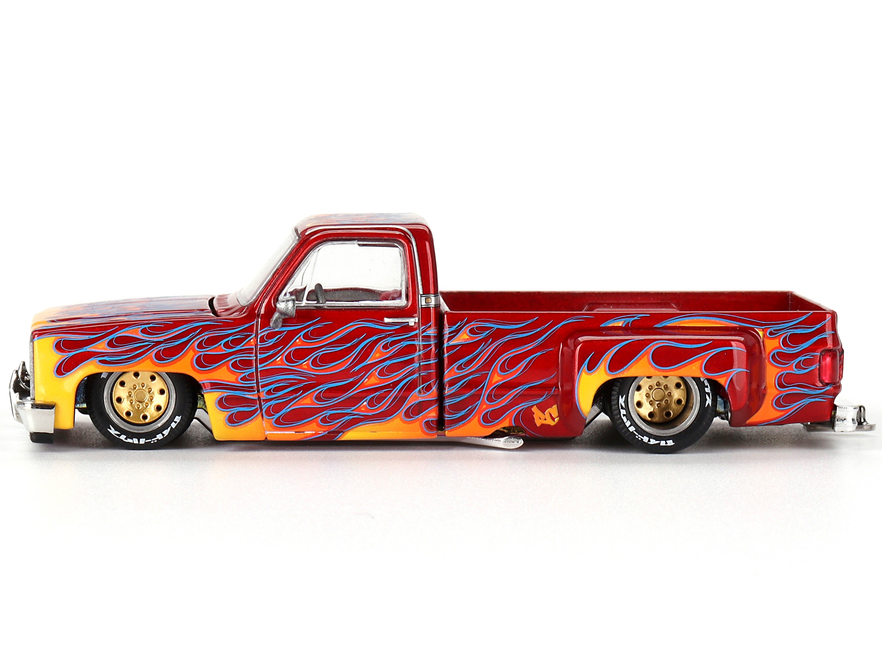 Chevrolet Silverado Dually Pickup Truck "On Fire V1" Red Metallic with Flames and Red Interior (Designed by Jun Imai) "Kaido House" Special 1/64 Diecast Model Car by Mini GT Mini GT