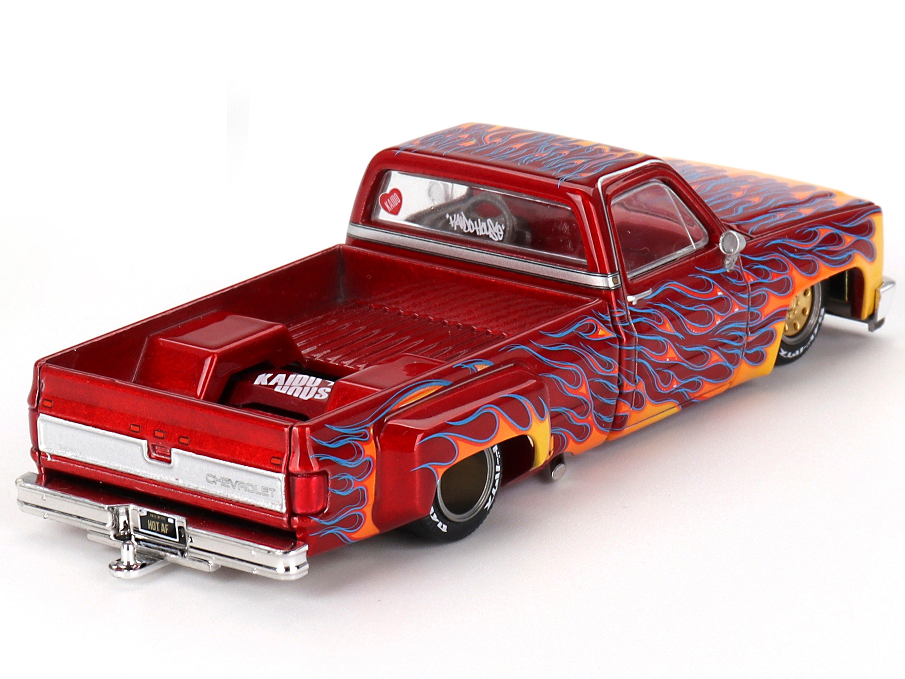 Chevrolet Silverado Dually Pickup Truck "On Fire V1" Red Metallic with Flames and Red Interior (Designed by Jun Imai) "Kaido House" Special 1/64 Diecast Model Car by Mini GT Mini GT