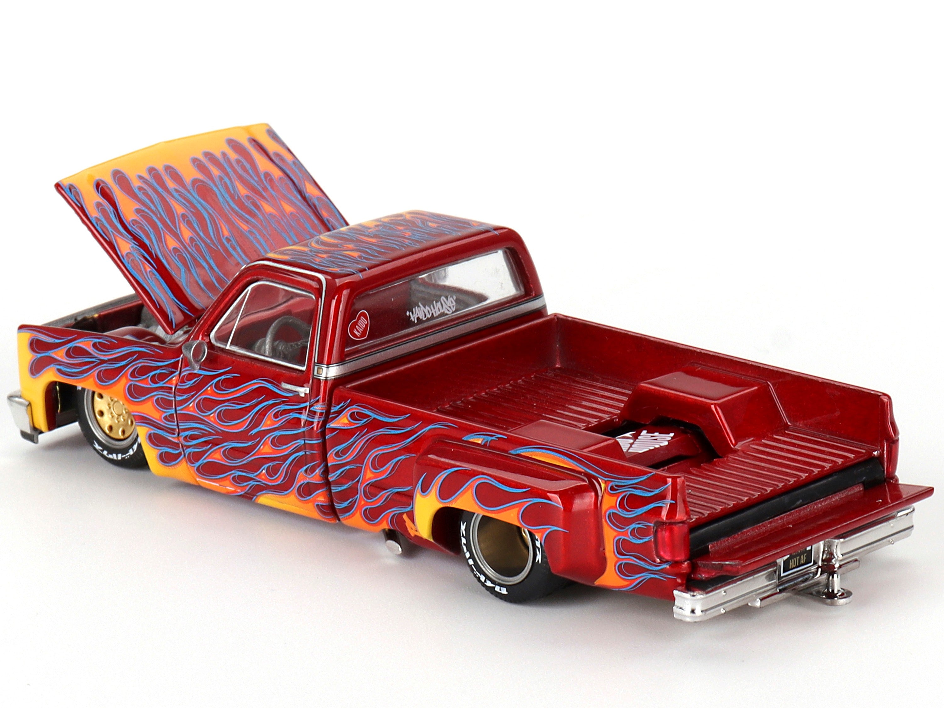 Chevrolet Silverado Dually Pickup Truck "On Fire V1" Red Metallic with Flames and Red Interior (Designed by Jun Imai) "Kaido House" Special 1/64 Diecast Model Car by Mini GT Mini GT