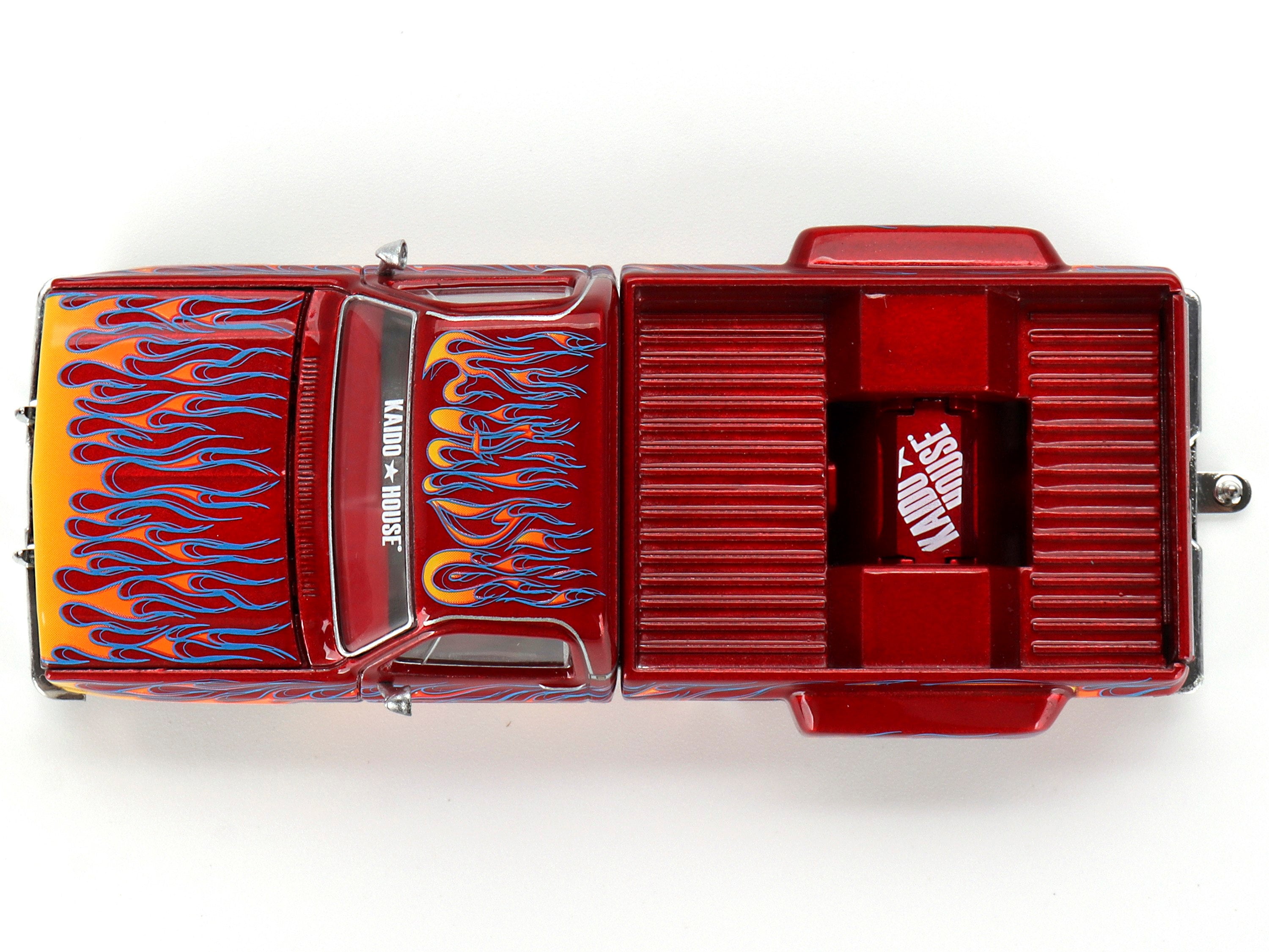 Chevrolet Silverado Dually Pickup Truck "On Fire V1" Red Metallic with Flames and Red Interior (Designed by Jun Imai) "Kaido House" Special 1/64 Diecast Model Car by Mini GT Mini GT