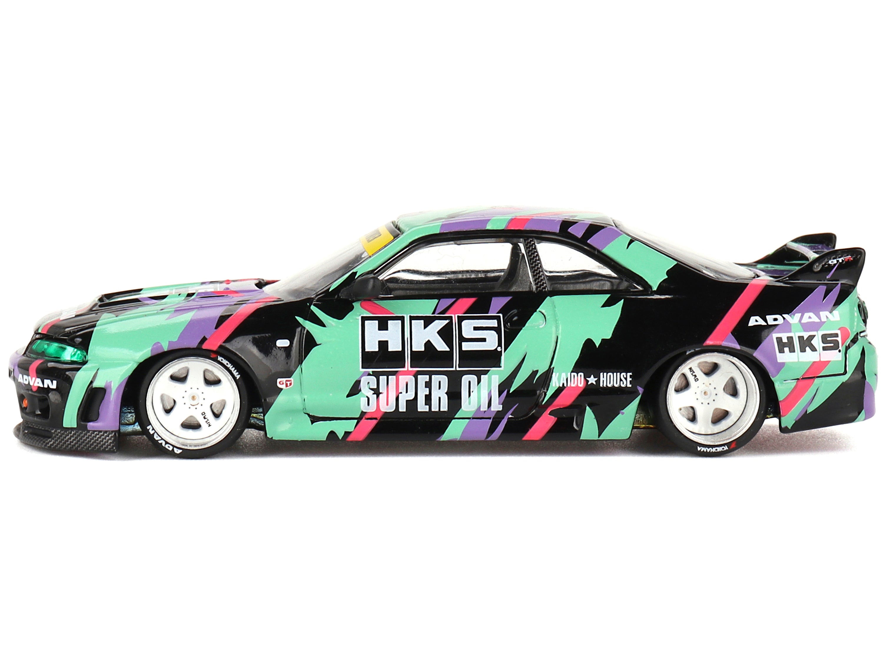 Nissan Skyline GT-R (R33) "HKS V1" RHD (Right Hand Drive) Black with Graphics (Designed by Jun Imai) "Kaido House" Special 1/64 Diecast Model Car by Mini GT Mini GT