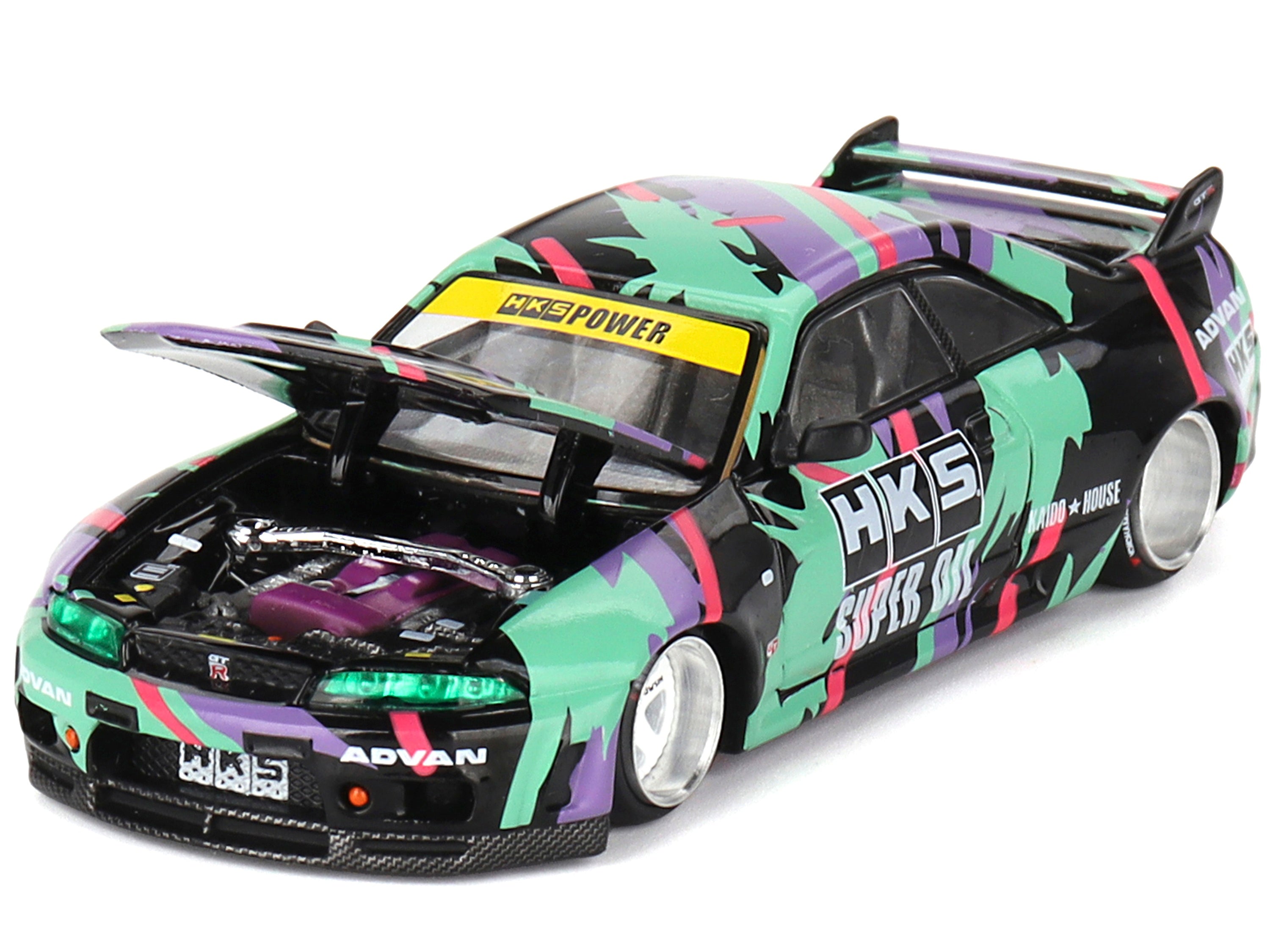 Nissan Skyline GT-R (R33) "HKS V1" RHD (Right Hand Drive) Black with Graphics (Designed by Jun Imai) "Kaido House" Special 1/64 Diecast Model Car by Mini GT Mini GT