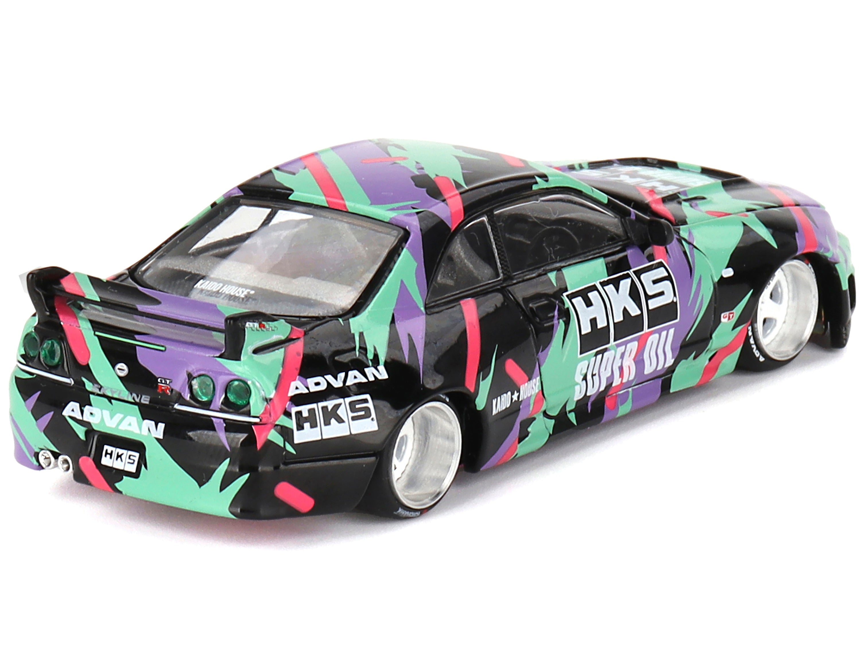 Nissan Skyline GT-R (R33) "HKS V1" RHD (Right Hand Drive) Black with Graphics (Designed by Jun Imai) "Kaido House" Special 1/64 Diecast Model Car by Mini GT Mini GT