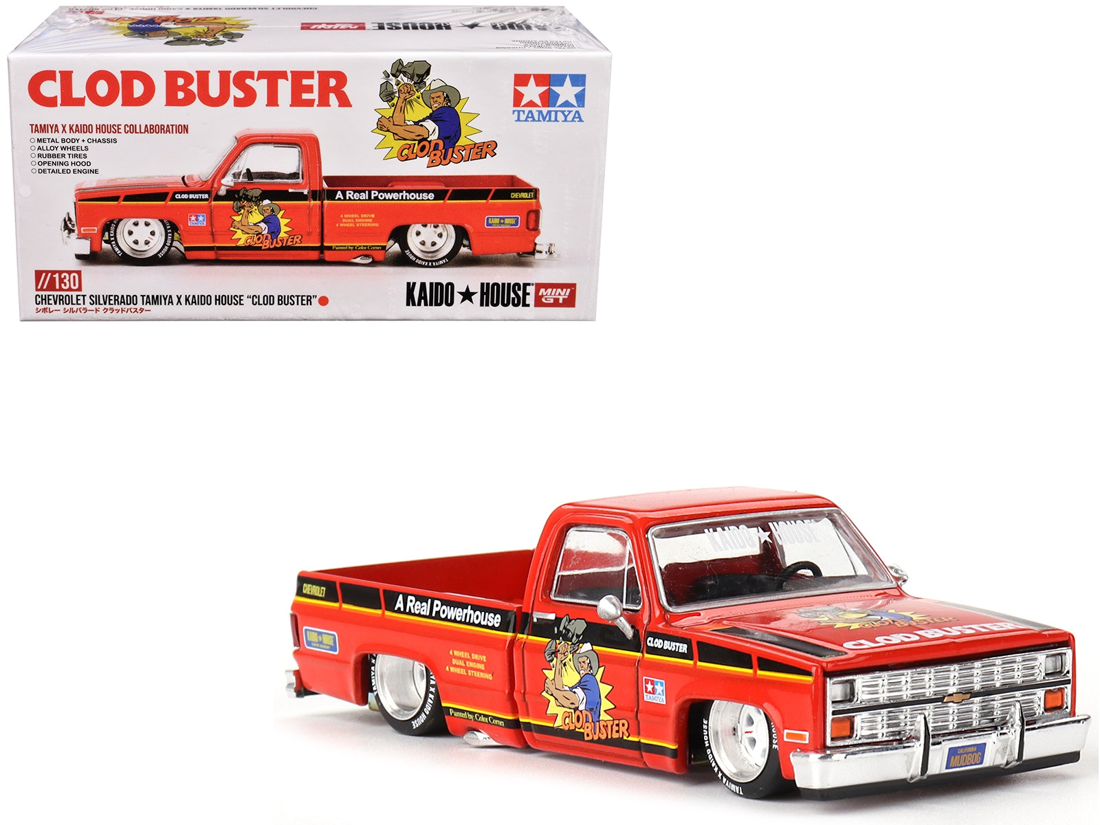 Chevrolet Silverado Pickup Truck "Clod Buster" Orange with Black Stripes (Designed by Jun Imai) "Tamiya x Kaido House" Special 1/64 Diecast Model Car by Mini GT Mini GT