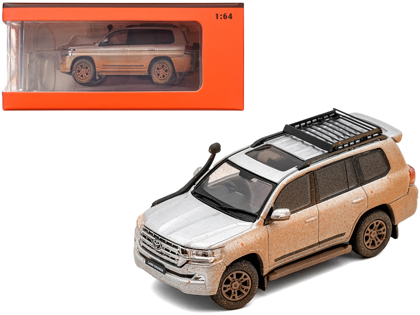 2015 Toyota Land Cruiser (200) Silver Metallic (Dirty Version) with Roof Rack 1/64 Diecast Model Car by GCD GCD