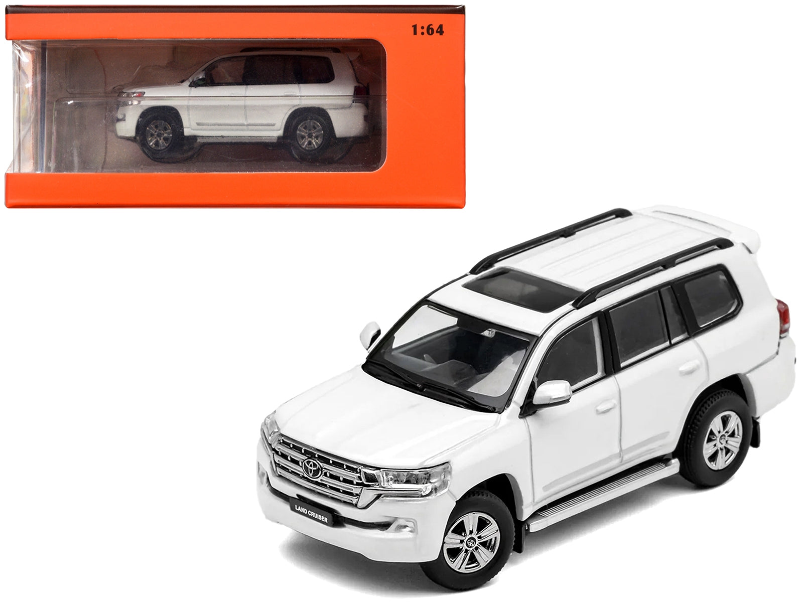 2015 Toyota Land Cruiser (200) White Metallic with Roof Rack 1/64 Diecast Model Car by GCD GCD