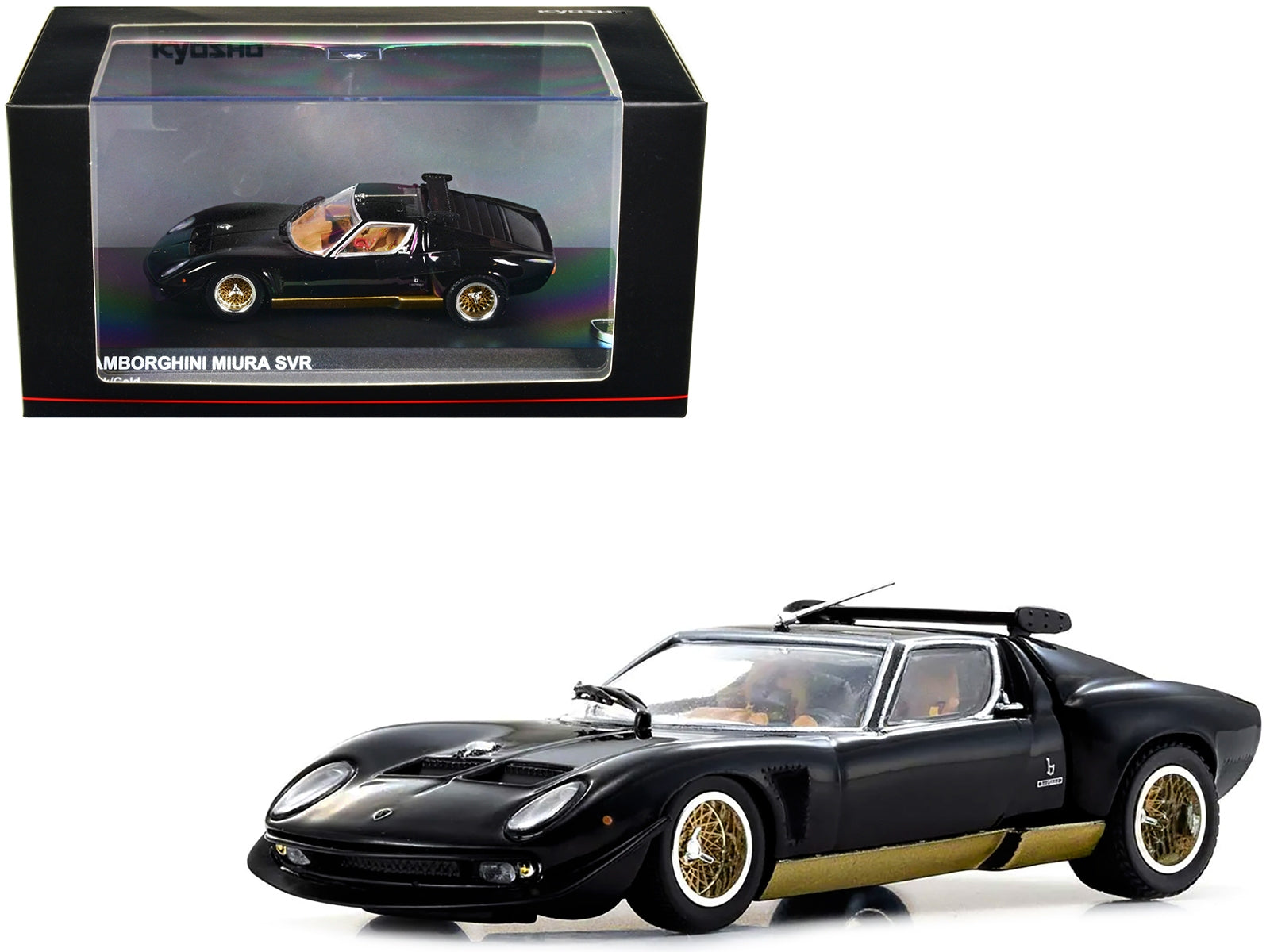 Lamborghini Miura SVR Black with Gold Accents and Wheels 1/43 Diecast Model Car by Kyosho Kyosho
