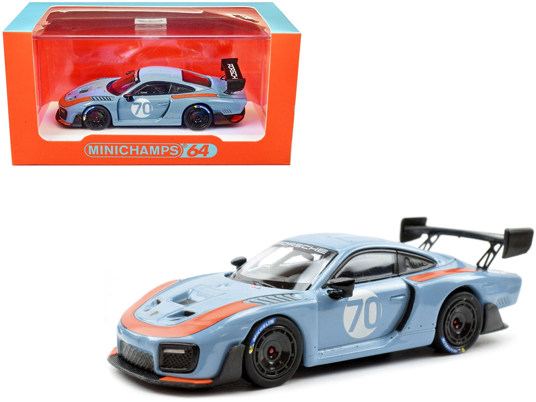 2018 Porsche 935/19 #70 Light Blue with Orange Accents 1/64 Diecast Model Car by Minichamps Minichamps