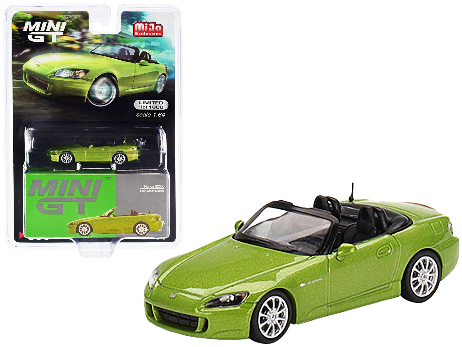 Honda S2000 (AP2) Convertible Lime Green Metallic Limited Edition to 1800 pieces Worldwide 1/64 Diecast Model Car by True Scale Miniatures True Scale Miniatures