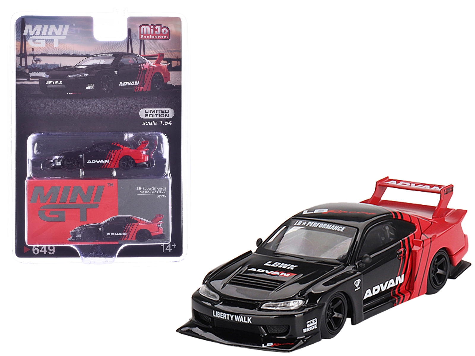 Nissan "LB-Super Silhouette" S15 SILVIA RHD (Right Hand Drive) Red and Black "ADVAN" Limited Edition 1/64 Diecast Model Car by Mini GT Mini GT