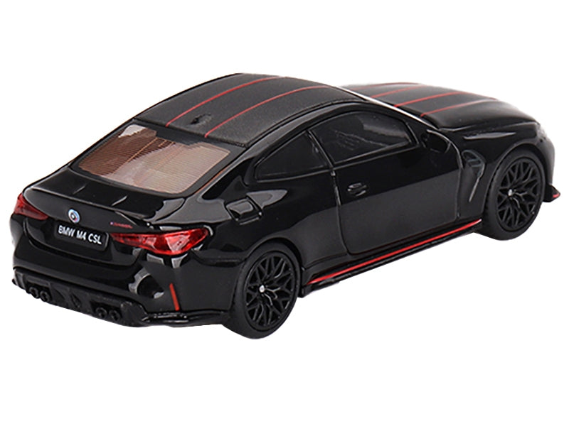 BMW M4 CSL Black Sapphire with Carbon Top and Red Stripes Limited Edition to 2760 pieces Worldwide 1/64 Diecast Model Car by Mini GT Mini GT