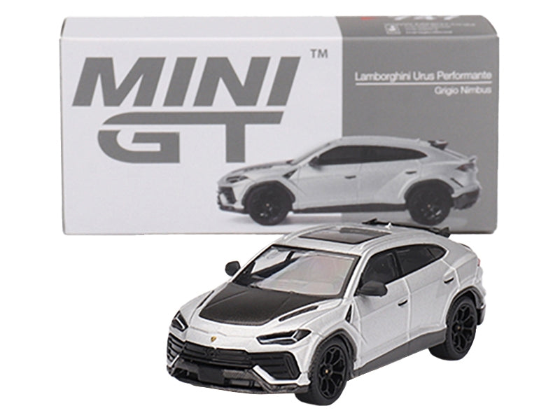 Lamborghini Urus Performante Grigio Nimbus Gray Metallic with Carbon Hood Limited Edition to 5400 pieces Worldwide 1/64 Diecast Model Car by Mini GT Mini GT