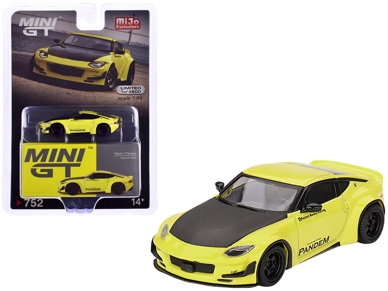 Nissan Z "Pandem" Ikazuchi Yellow with Carbon Hood Limited Edition to 4800 pieces Worldwide 1/64 Diecast Model Car by Mini GT Mini GT