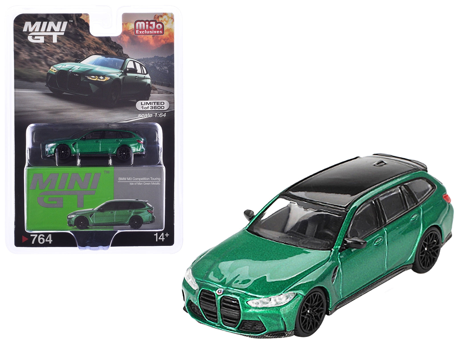 BMW M3 Competition Touring Isle of Man Green Metallic with Black Top Limited Edition to 3600 pieces Worldwide 1/64 Diecast Model Car by Mini GT Mini GT