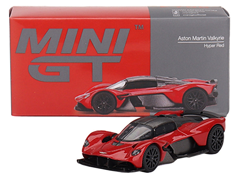 Aston Martin Valkyrie Hyper Red with Carbon Top Limited Edition to 3960 pieces Worldwide 1/64 Diecast Model Car by Mini GT Mini GT