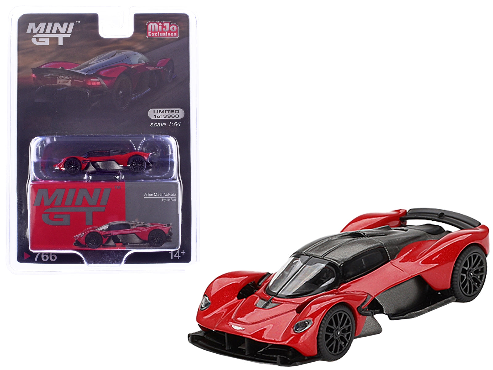 Aston Martin Valkyrie Hyper Red with Carbon Top Limited Edition to 3960 pieces Worldwide 1/64 Diecast Model Car by Mini GT Mini GT