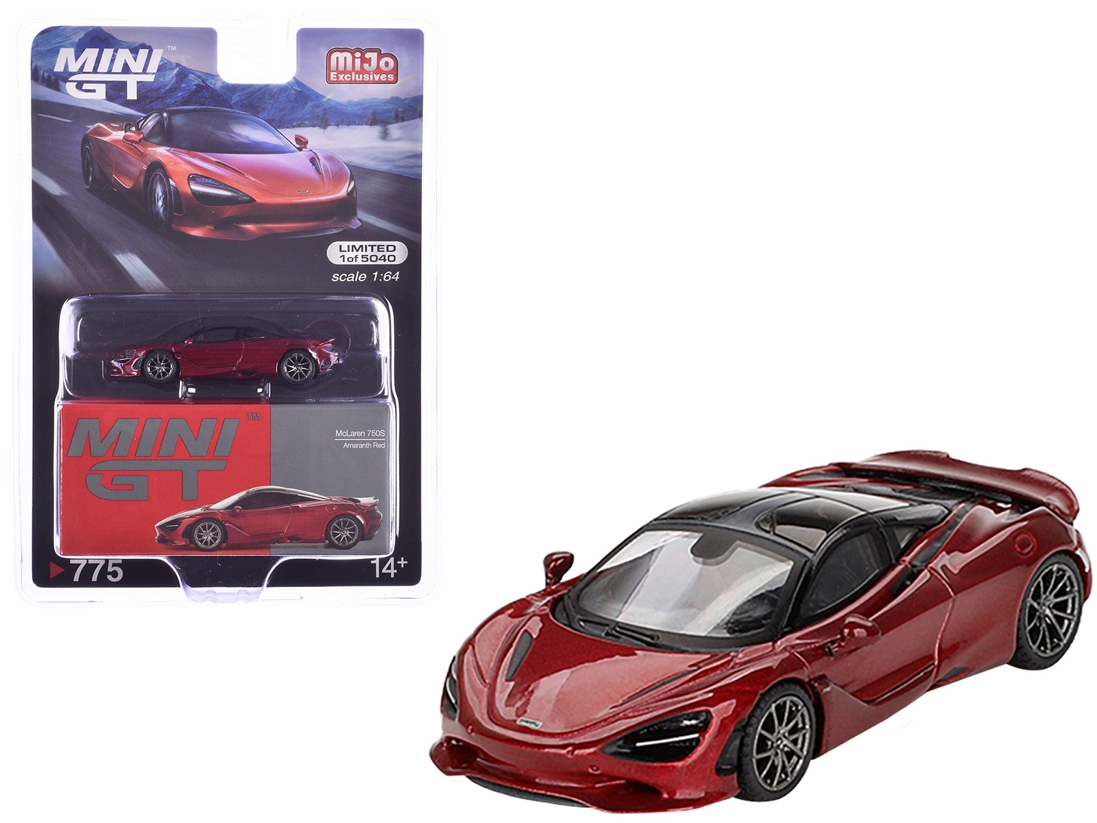 McLaren 750S Amaranth Red Metallic with Black Top Limited Edition to 5040 pieces Worldwide 1/64 Diecast Model Car by Mini GT Mini GT