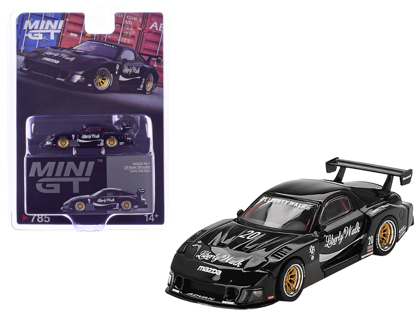 Mazda RX-7 LB-Super Silhouette #20 "Liberty Walk" Black Limited Edition 1/64 Diecast Model Car by Mini GT Mini GT