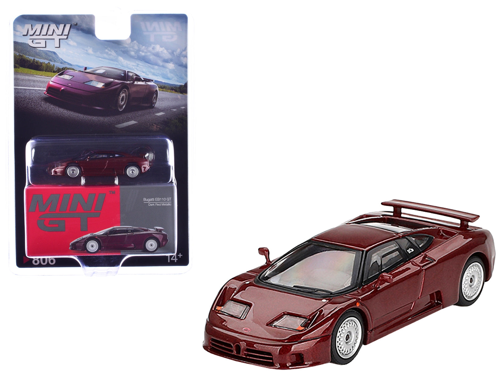 Bugatti EB110 GT Dark Red Metallic Limited Edition 1/64 Diecast Model Car by Mini GT Mini GT