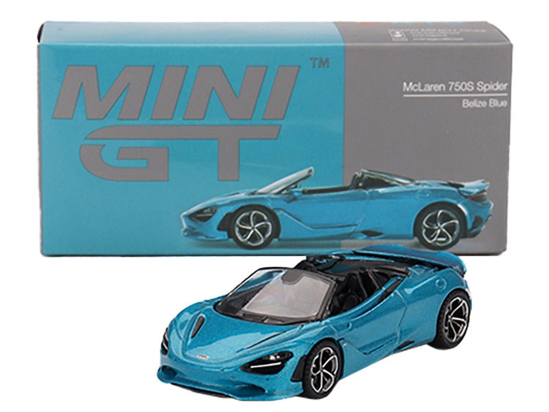 McLaren 750S Spider Belize Blue Metallic Limited Edition 1/64 Diecast Model Car by Mini GT Mini GT