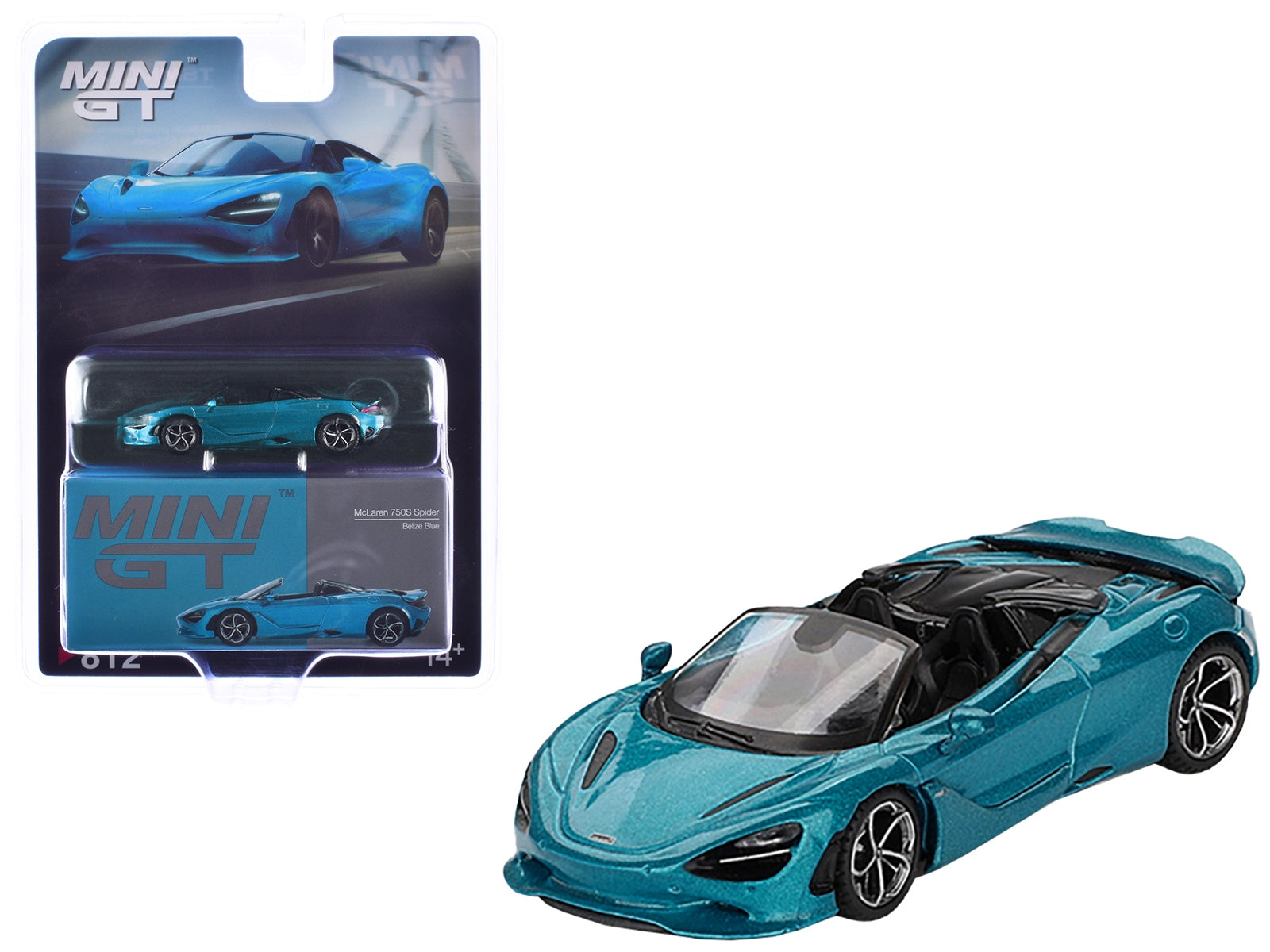 McLaren 750S Spider Belize Blue Metallic Limited Edition 1/64 Diecast Model Car by Mini GT Mini GT