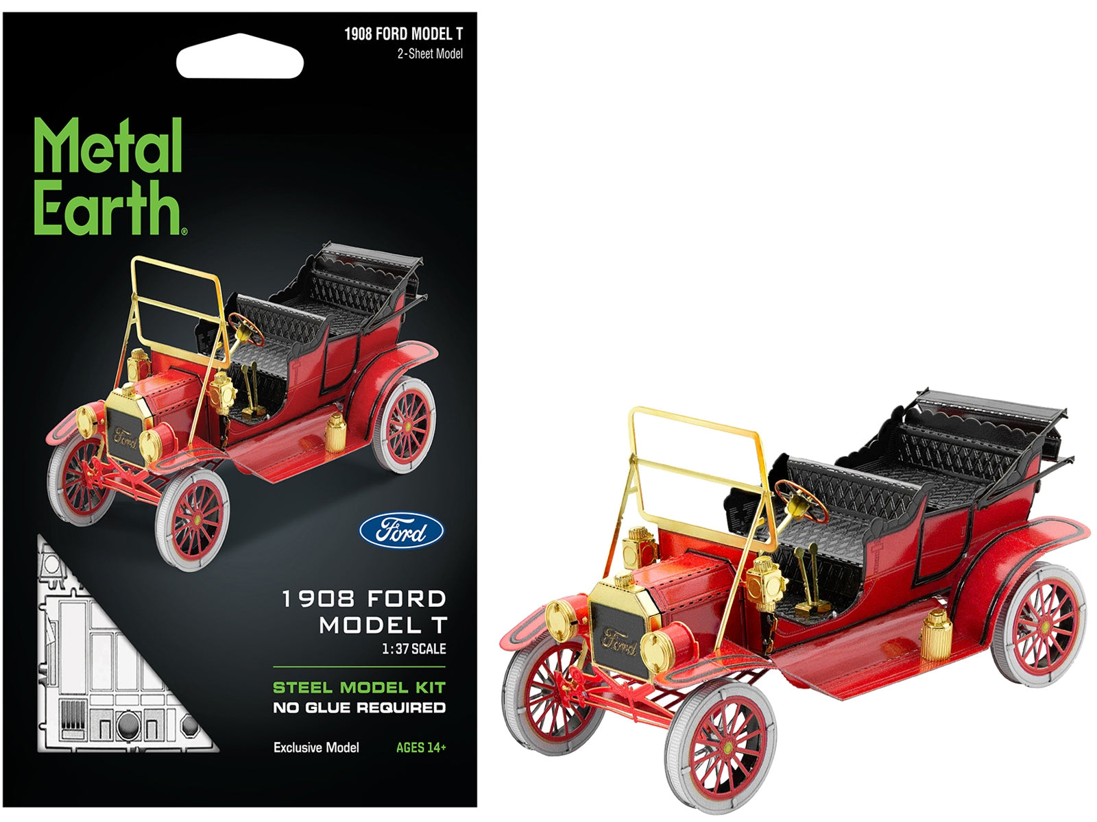 Model Kit 1908 Ford Model T Red (Moderate Difficulty) Steel Model by Metal Earth Metal Earth