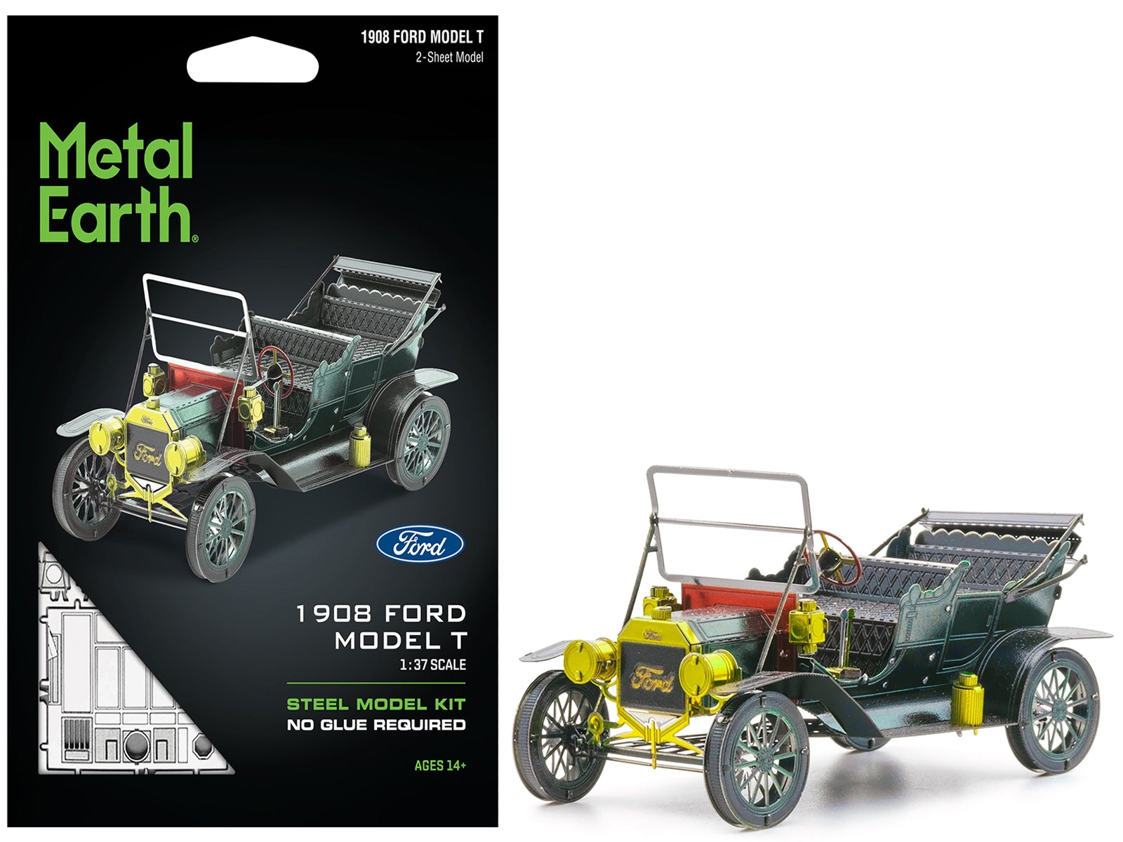 Model Kit 1908 Ford Model T Dark Green (Moderate Difficulty) Steel Model by Metal Earth Metal Earth