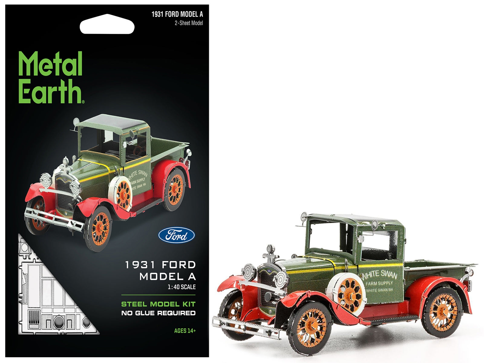 Model Kit 1931 Ford Model A Pickup Truck Green (Moderate Difficulty) Steel Model by Metal Earth Metal Earth