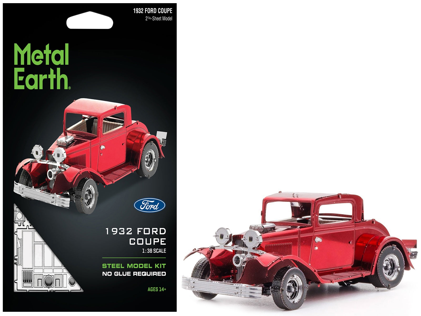 Model Kit 1932 Ford Coupe Red (Moderate Difficulty) Steel Model by Metal Earth Metal Earth