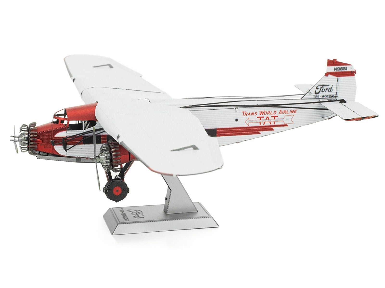 Model Kit Ford Trimotor Transport Aircraft White and Red (Moderate Difficulty) Steel Model by Metal Earth Metal Earth