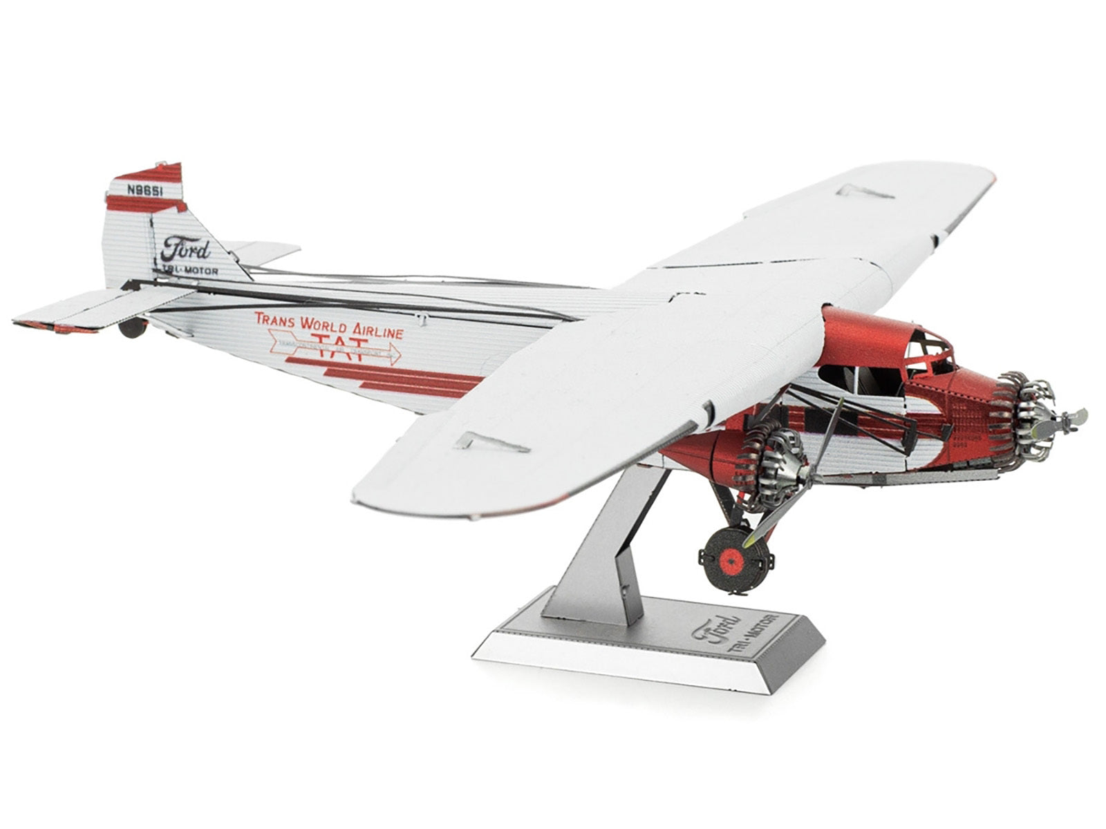 Model Kit Ford Trimotor Transport Aircraft White and Red (Moderate Difficulty) Steel Model by Metal Earth Metal Earth