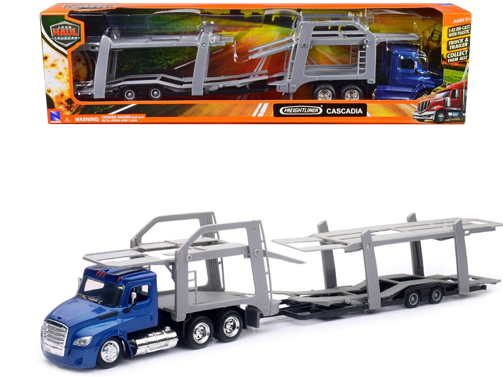 Freightliner Cascadia Auto Transporter Blue Metallic "Long Haul Trucker" Series 1/43 Diecast Model by New Ray New Ray