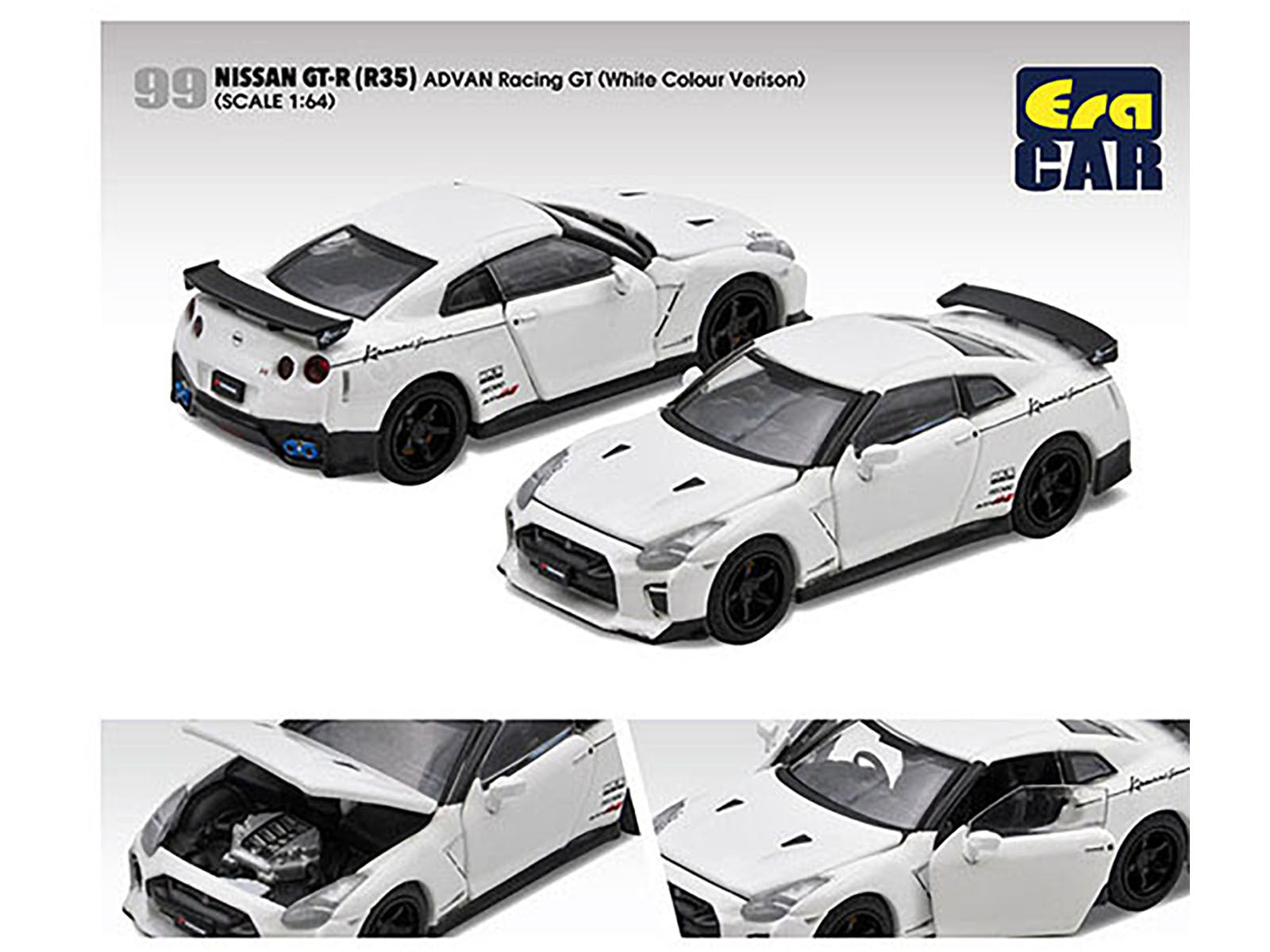 Nissan GT-R (R35) RHD (Right Hand Drive) White "Advan Racing GT" Limited Edition to 960 pieces Worldwide 1/64 Diecast Model Car by Era Car Era Car