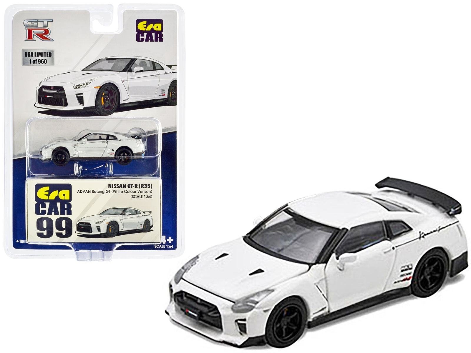 Nissan GT-R (R35) RHD (Right Hand Drive) White "Advan Racing GT" Limited Edition to 960 pieces Worldwide 1/64 Diecast Model Car by Era Car Era Car