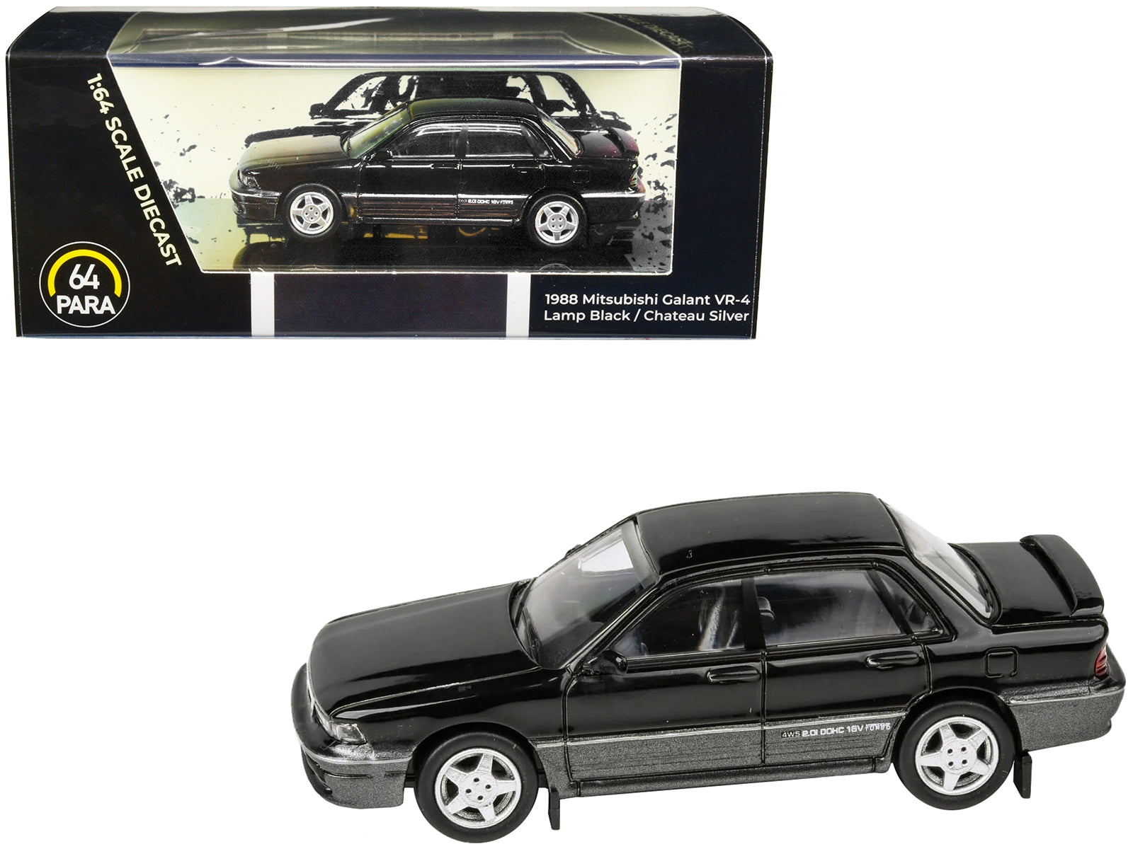 1988 Mitsubishi Galant VR-4 Lamp Black and Chateau Silver 1/64 Diecast Model Car by Paragon Models Paragon