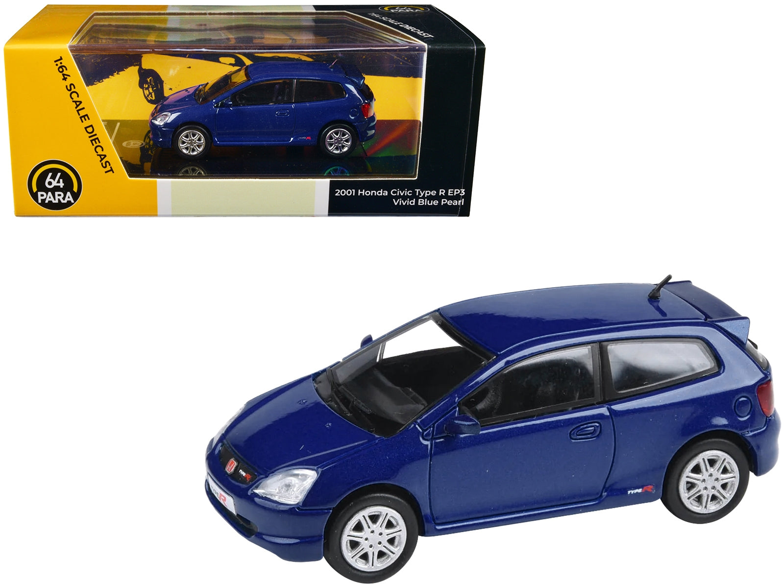 2001 Honda Civic Type R EP3 Vivid Blue Pearl Metallic 1/64 Diecast Model Car by Paragon Models Paragon