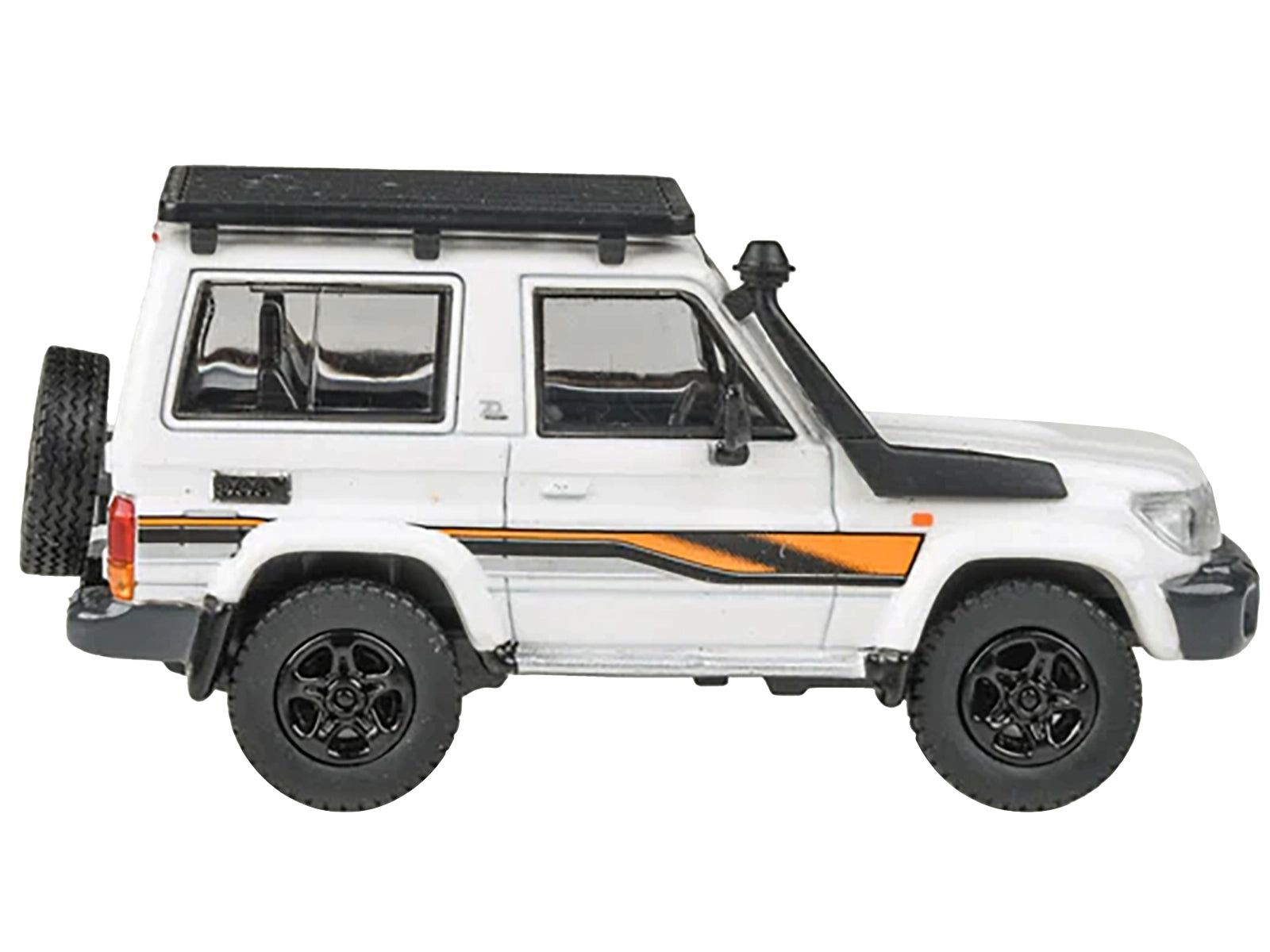 2023 Toyota Land Cruiser 71 White "70th Anniversary" with Stripes and Roofrack 1/64 Diecast Model Car by Paragon Models Paragon