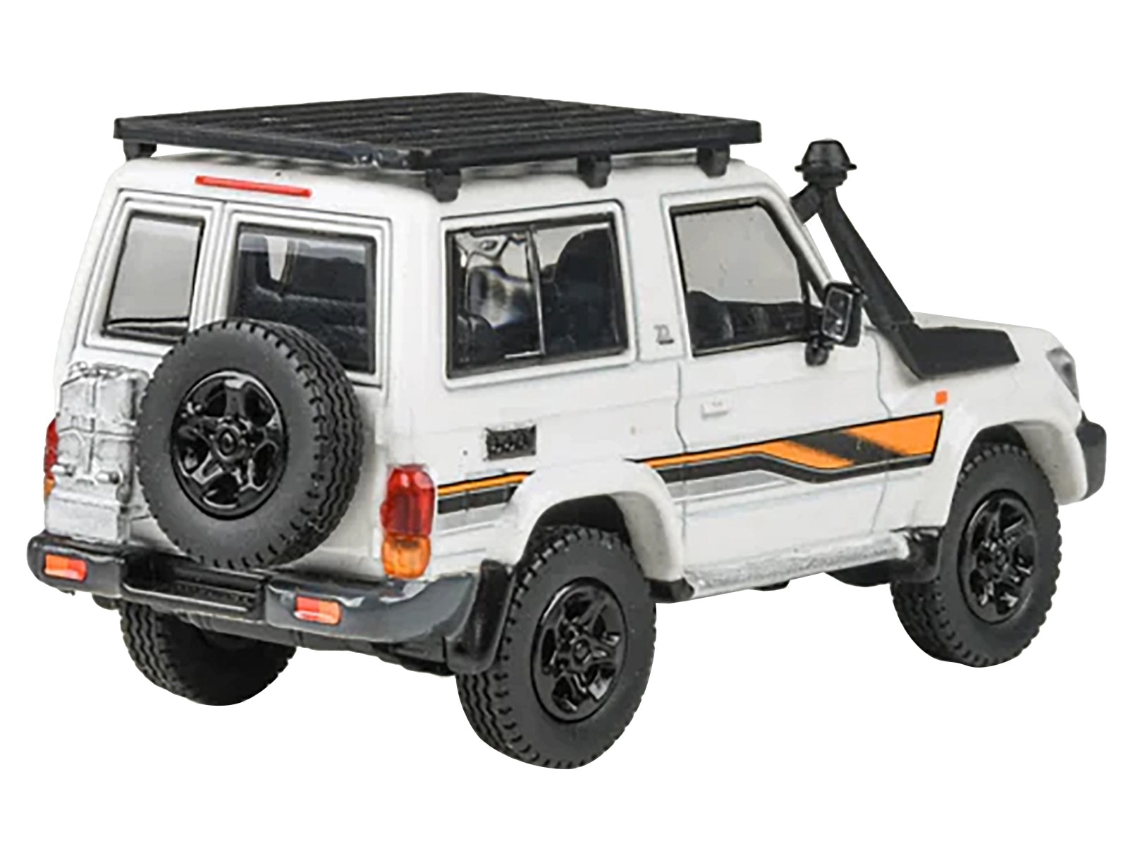 2023 Toyota Land Cruiser 71 White "70th Anniversary" with Stripes and Roofrack 1/64 Diecast Model Car by Paragon Models Paragon