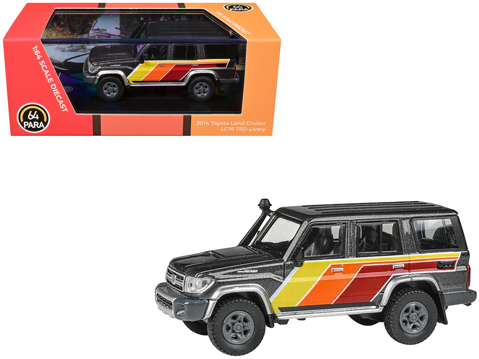 2014 Toyota Land Cruiser LC76 "TRD Livery" Gray Metallic with Stripes 1/64 Diecast Model Car by Paragon Models Paragon