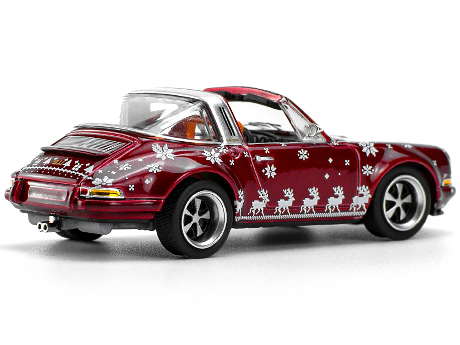 Singer Targa Red Metallic with Graphics "2023 Merry Christmas" 1/64 Diecast Model Car by Pop Race DREAMLAND DIE CAST